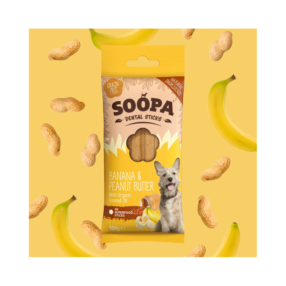 Soopa Dental Sticks Banan & Jordnötssmör - 100 G | Endast 89 kr! - Zoogiganten